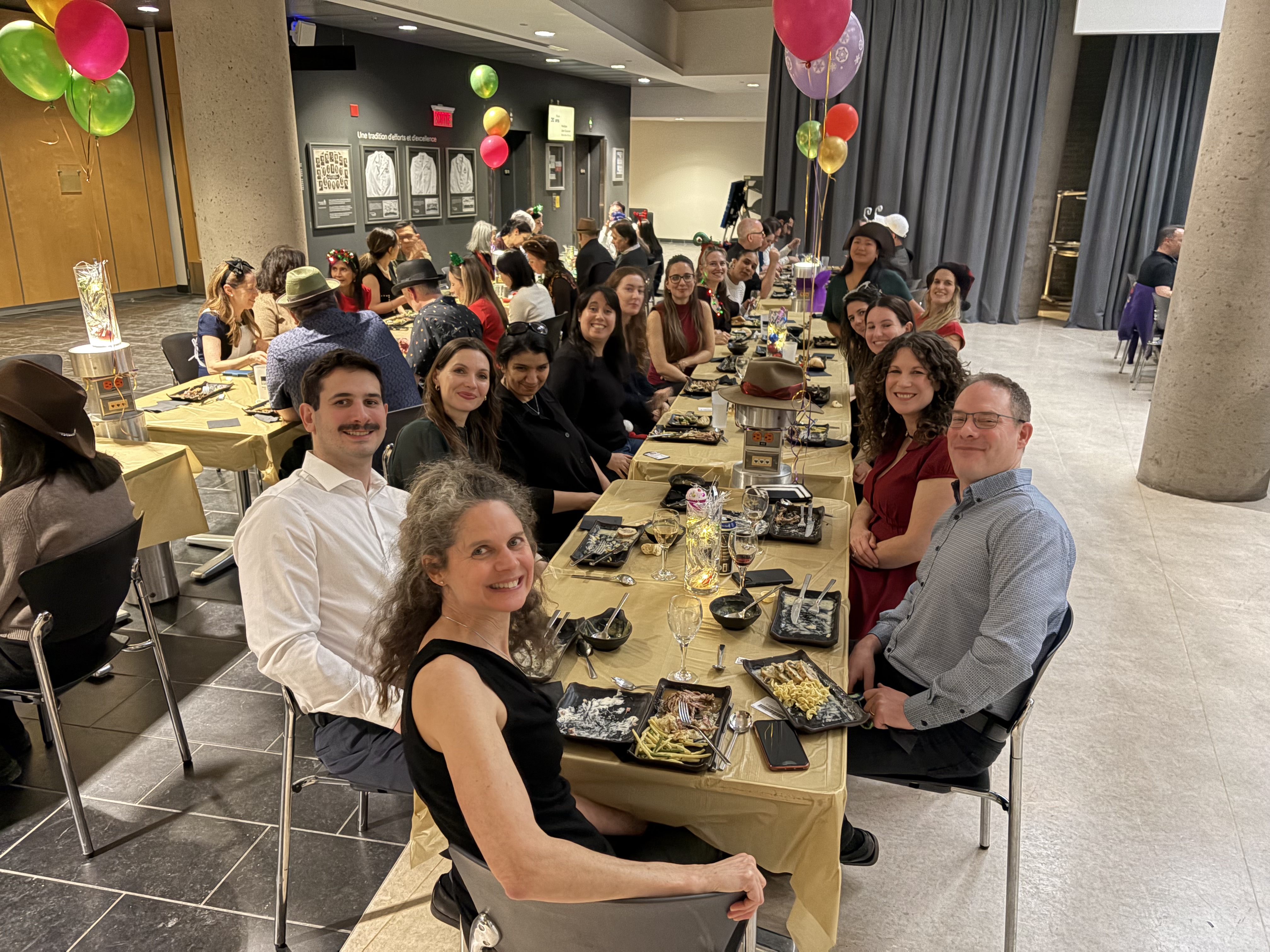 Sharing a festive dinner together at the end-of-year party.
