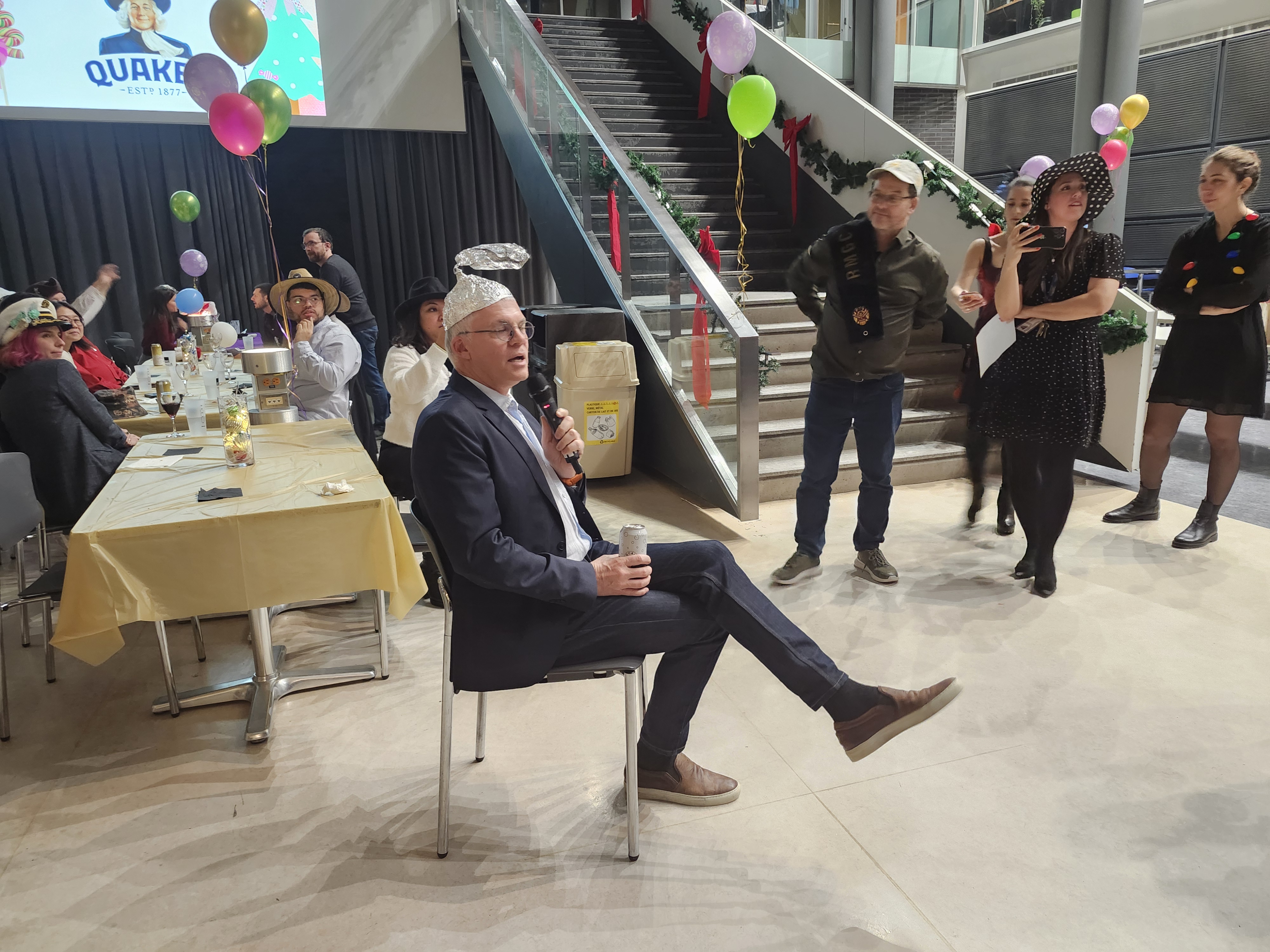 Dr. Sauvageau kicks off the celebrations with a few words (and a tinfoil hat).